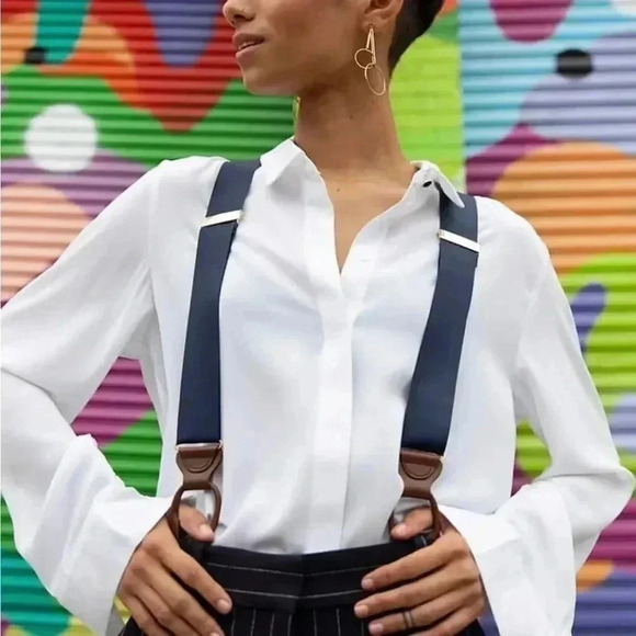 Suspenders 100% Silk Black Made in England Patent Leather with Gold Hardware - Picture 1 of 14